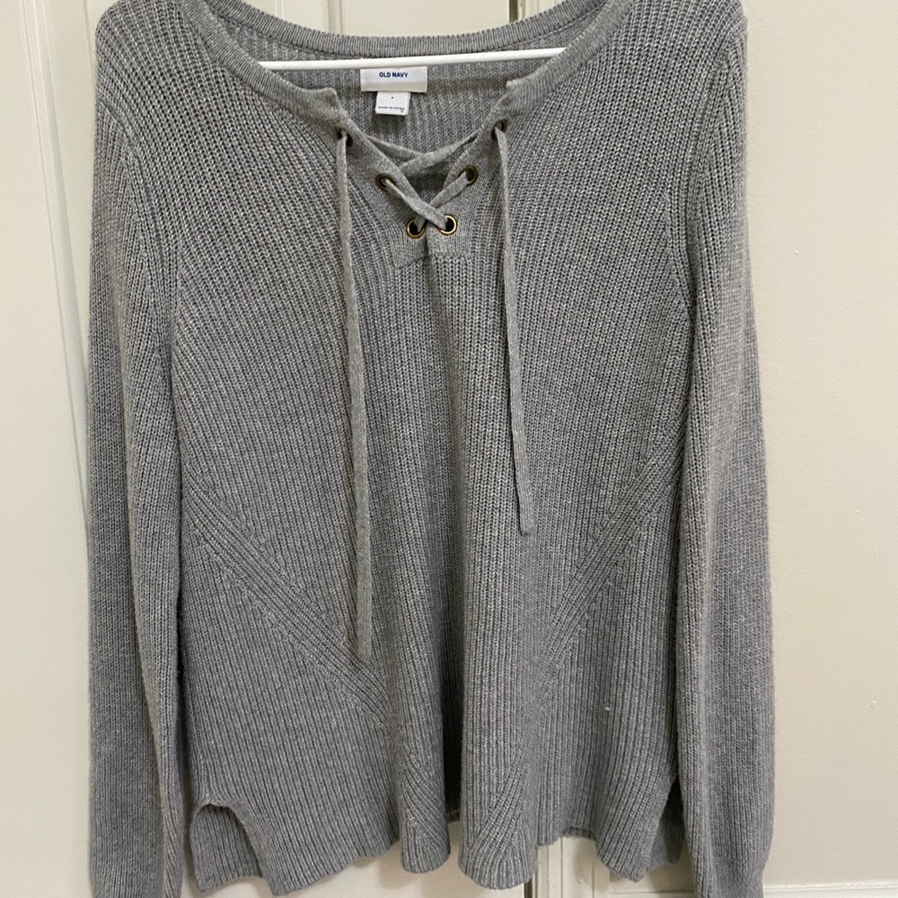 Lace up front sweater